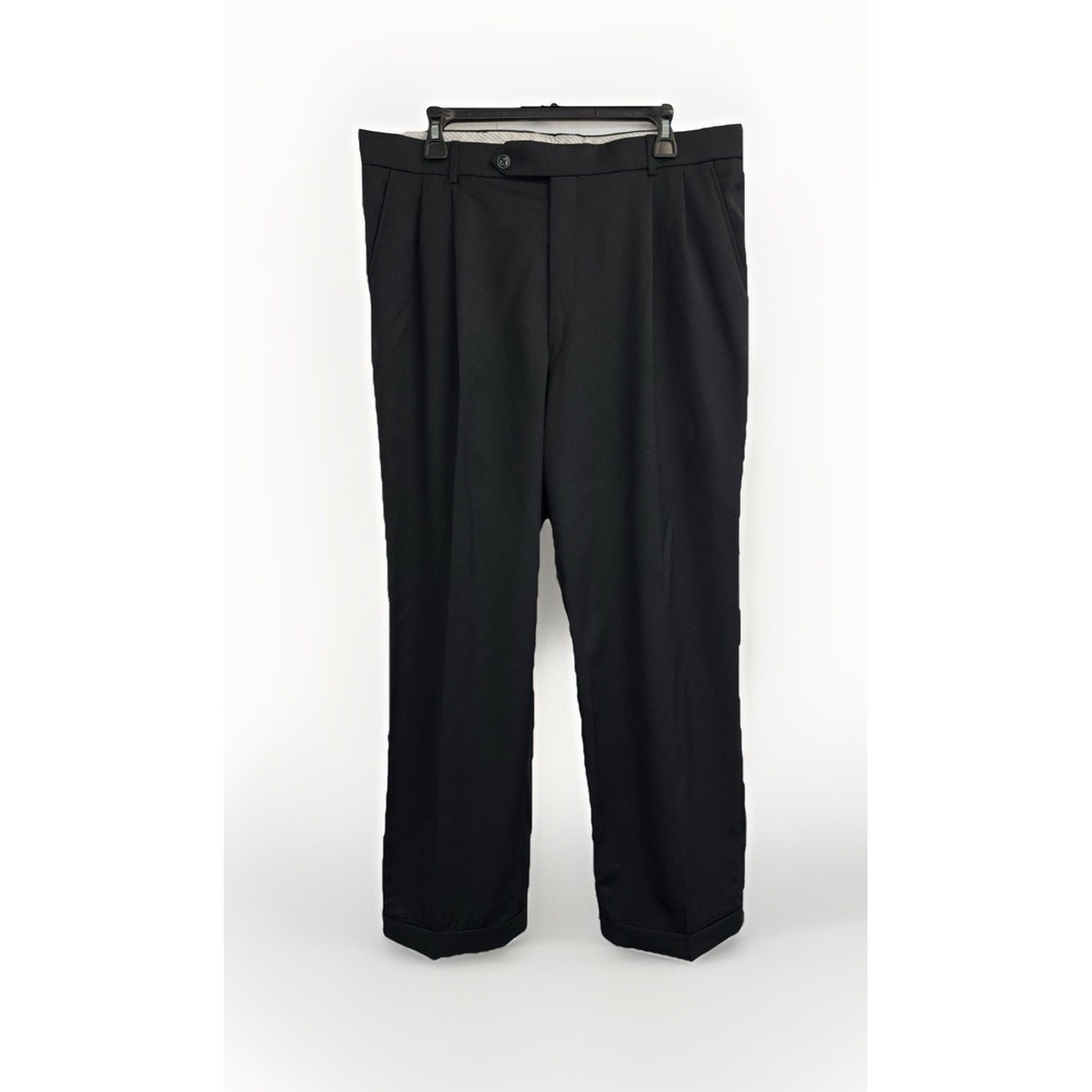 BALLIN COMFORT-EZE Dress Pants Men's 36X30 Black Super 120's Wool Pleated Cuffed